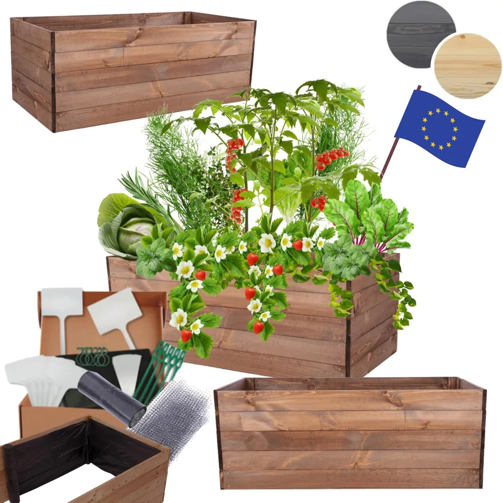 Hochbeet Holz, Kräuterbeet, Gartenbeet, Pflanzkasten, Blumenbeet, für Garten und Terrasse, Kiefernholz, Massivholz, Naturholz, Gemüsegarten, Abmessungen 45x120x80 cm, Farbe: Braun