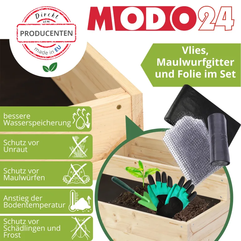 Hochbeet Holz, Kräuterbeet, Gartenbeet, Pflanzkasten, Blumenbeet, für Garten und Terrasse, Kiefernholz, Massivholz, Naturholz, Gemüsegarten, Abmessungen 36x120x30 cm, Farbe: Braun – Bild 6