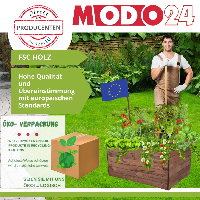 Hochbeet Holz, Kräuterbeet, Gartenbeet, Pflanzkasten, Blumenbeet, für Garten und Terrasse, Kiefernholz, Massivholz, Naturholz, Gemüsegarten, Abmessungen 36x120x30 cm, Farbe: Braun – Bild 9