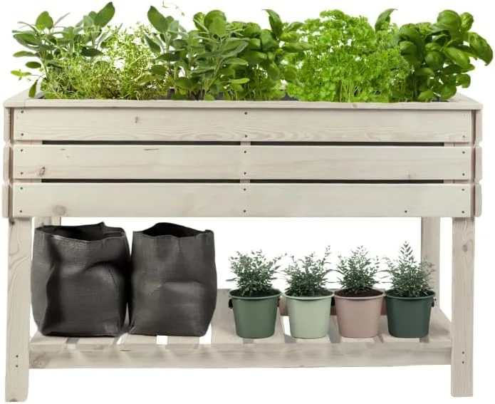 Hochbeet auf Stelzen STELZO L 123x61x75 (BxTxH) - Erhöhtes Blumenbeet aus Holz für Innen- & Außenbereich - Kräuterbeet aus natürlicher Kiefer für Garten, Balkon und Terrasse 100% Nachhaltig – Bild 1