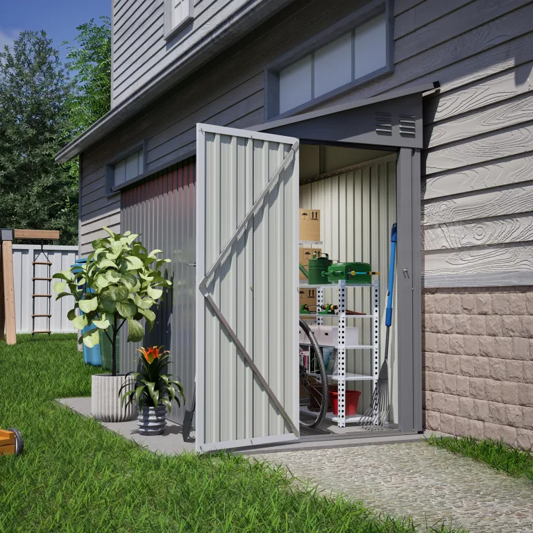 Thanaddo Metall Gerätehaus Gartenhaus 185x182x191cm, Geräteschuppen mit Fenster & Satteldach, wetterfest Gartenschuppen Inkl. Metallfundament (ohne Boden) für Outdoor Garten Terrasse, Grau – Bild 10