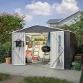 Thanaddo Metall Gerätehaus Gartenhaus 185x182x191cm, Geräteschuppen mit Fenster & Satteldach, wetterfest Gartenschuppen Inkl. Metallfundament (ohne Boden) für Outdoor Garten Terrasse, Grau - Thumbnail 9
