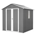 Thanaddo Metall Gerätehaus Gartenhaus 185x182x191cm, Geräteschuppen mit Fenster & Satteldach, wetterfest Gartenschuppen Inkl. Metallfundament (ohne Boden) für Outdoor Garten Terrasse, Grau - Thumbnail 1