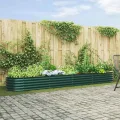 vidaXL Hochbeet Grün 400 x 80 x 44 cm Stahl, Garten- und Terrassenpflanzentopf aus Stahl, langlebig, modern, für Blumen und Pflanzen, minimalistisches Design - Thumbnail 2