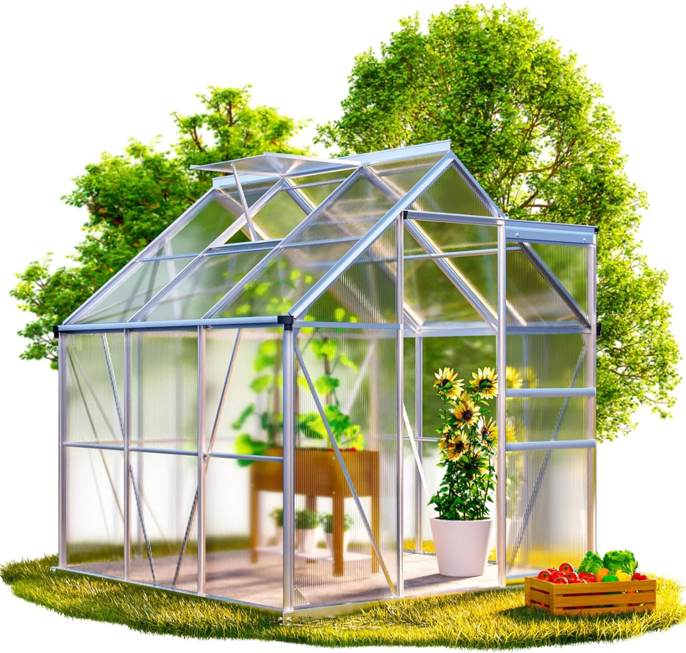 GARDEBRUK® Gewächshaus Aluminium 3,6m² mit Fundament 190x190cm inkl. Dachfenster Tomatenhaus Treibhaus Anzuchthaus Garten Frühbeet Aufzucht 5,8m³ - Bild 1