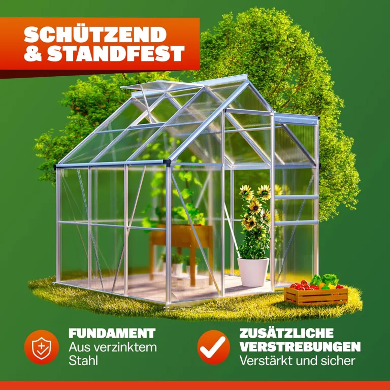 GARDEBRUK® Gewächshaus Aluminium 3,6m² mit Fundament 190x190cm inkl. Dachfenster Tomatenhaus Treibhaus Anzuchthaus Garten Frühbeet Aufzucht 5,8m³ – Bild 7
