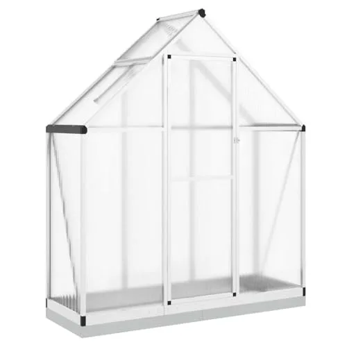 Gewächshaus mit Fundamentrahmen Silbern 169x58x202cm Aluminimum Frühbeet Pflanzenhaus mit Dachrinnensystem Flügeltür Treibhaus für Pflanzen – Bild 10