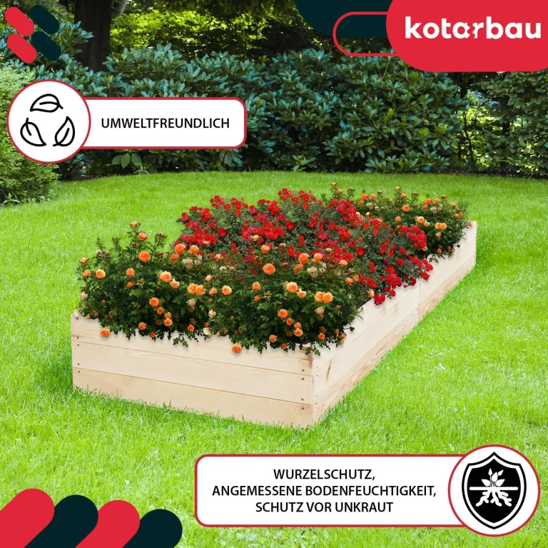 KOTARBAU® Tiefbeet Blumenkasten aus Holz 200x100x27cm Pflanzkästen Naturfarbe Hochbeet Kräuterbeete Pflanzkübel groß Anzuchtbeet Hochbeete für Garten Gemüsezucht Gemüsekiste + Handschuhe mit Krallen – Bild 4