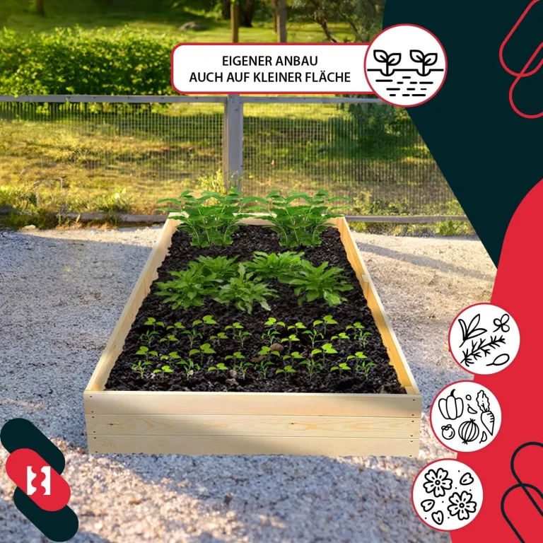 KOTARBAU® Tiefbeet Blumenkasten aus Holz 200x100x27cm Pflanzkästen Naturfarbe Hochbeet Kräuterbeete Pflanzkübel groß Anzuchtbeet Hochbeete für Garten Gemüsezucht Gemüsekiste + Handschuhe mit Krallen – Bild 8