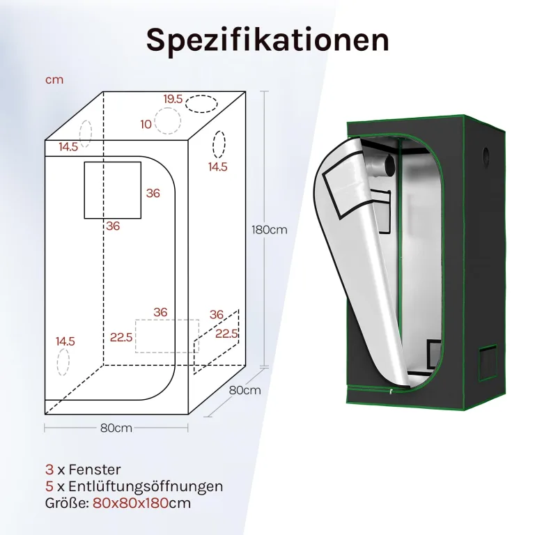 WOLTU Growzelt Gewächshaus Gartenhaus Indoor, aus Oxford-Gewebe, hochreflektierendem Material mit Belüftungsöffnungen & Beobachtungsfenstern, für Balkon Garage, Schwarz, 80x80x180 cm – Bild 8