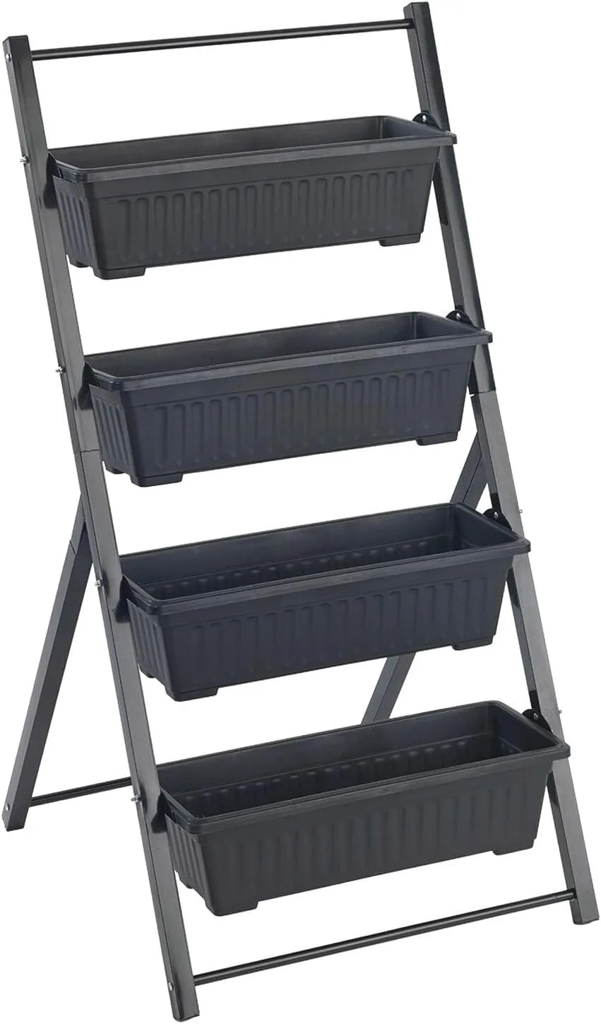 Maximex Vertikales Hochbeet 4 Etagen, mit 4 Pflanzkästen, wetterbeständig, verstellbare Neigung, Drainage, für Balkon und Terrasse, 56,5 x 108 x 62 cm, Metall/Kunststoff - Bild 1