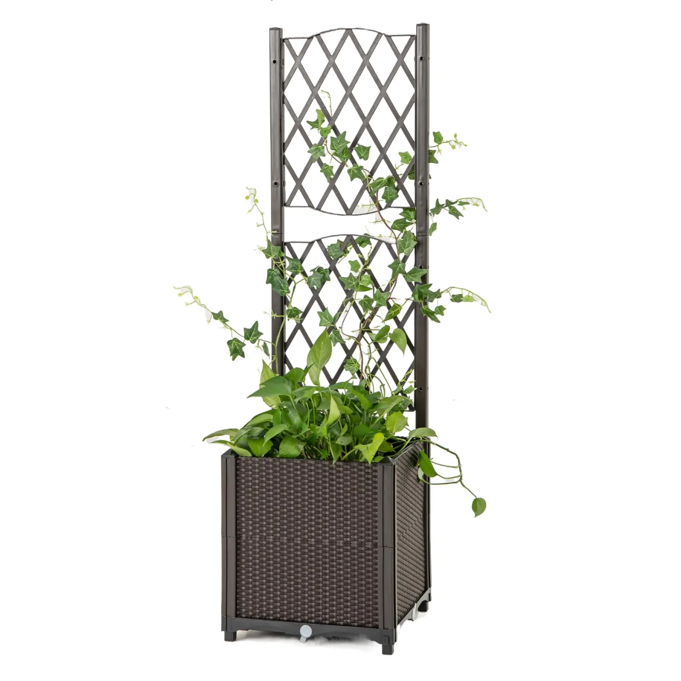 GOPLUS Blumenkasten mit Rankgitter, Hochbeet mit Spalier für Kletterpflanzen & Topfpflanzen, Tiefes Pflanzbeet mit Drainagelöchern für Balkon, Hinterhof & Garten (Braun,40 x 40 x 140 cm) - Bild 1
