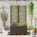 GOPLUS Blumenkasten mit Rankgitter, Hochbeet mit Spalier für Kletterpflanzen & Topfpflanzen, Tiefes Pflanzbeet mit Drainagelöchern für Balkon, Hinterhof & Garten (Braun,80 x 40 x 140 cm) - Thumbnail 5