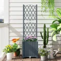 GOPLUS Blumenkasten mit Rankgitter, Hochbeet mit Spalier für Kletterpflanzen & Topfpflanzen, Tiefes Pflanzbeet mit Drainagelöchern für Balkon, Hinterhof & Garten (Grau,40 x 40 x 140 cm) - Thumbnail 4