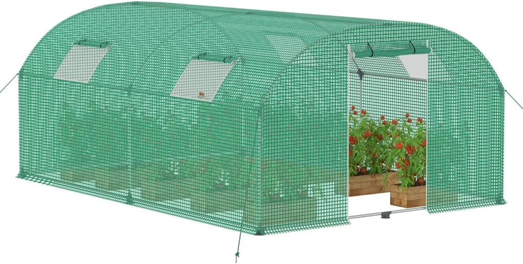 Gewächshaus Foliengewächshaus 3x4 m Folientunnel Tomatengewächshaus Tomatenhaus 12 m² mit 4 Fenster Treibhaus Tomatendach Gartengewächshäuser für Anzucht & Pflanzenzucht