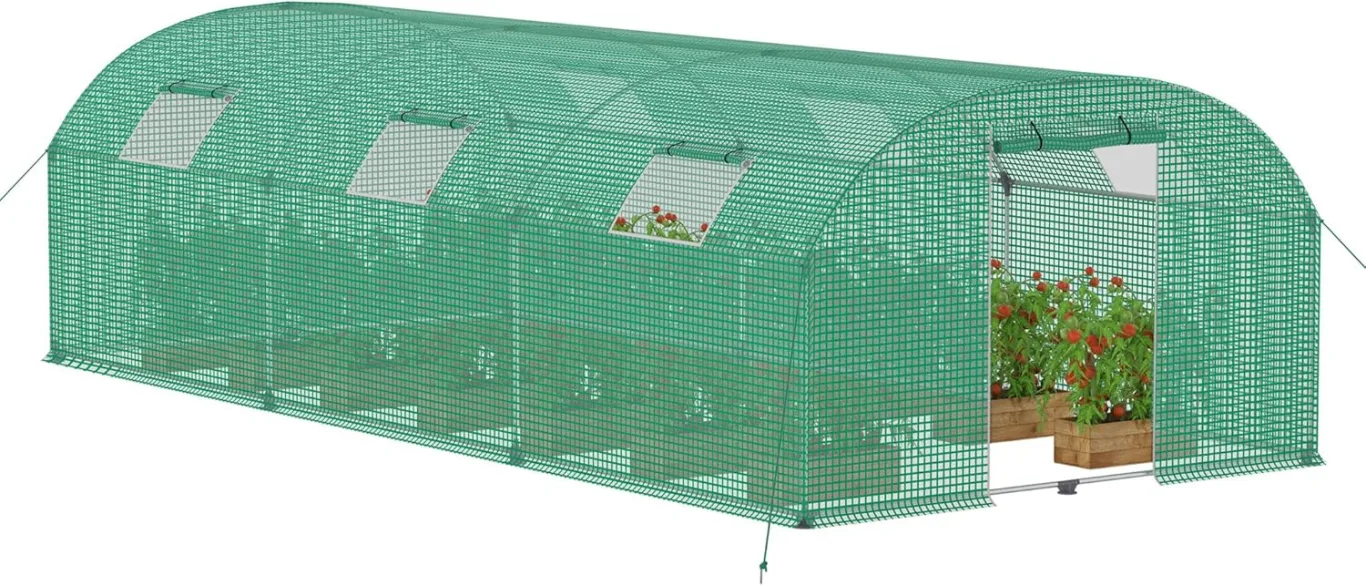 Gewächshaus Foliengewächshaus 3x6 m Folientunnel Tomatengewächshaus Tomatenhaus 18 m² mit 6 Fenster Treibhaus Tomatendach Gartengewächshäuser für Anzucht & Pflanzenzucht - Bild 1