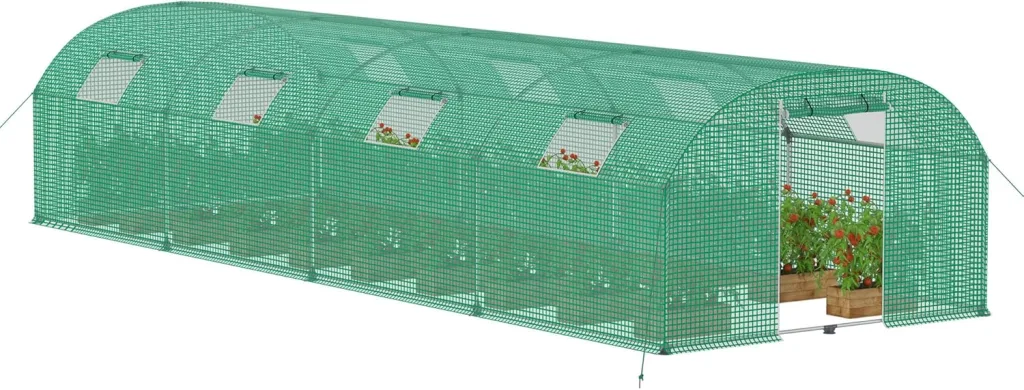 Gewächshaus Foliengewächshaus 3x8 m Folientunnel Tomatengewächshaus Tomatenhaus 24 m² mit 8 Fenster Treibhaus Tomatendach Gartengewächshäuser für Anzucht & Pflanzenzucht