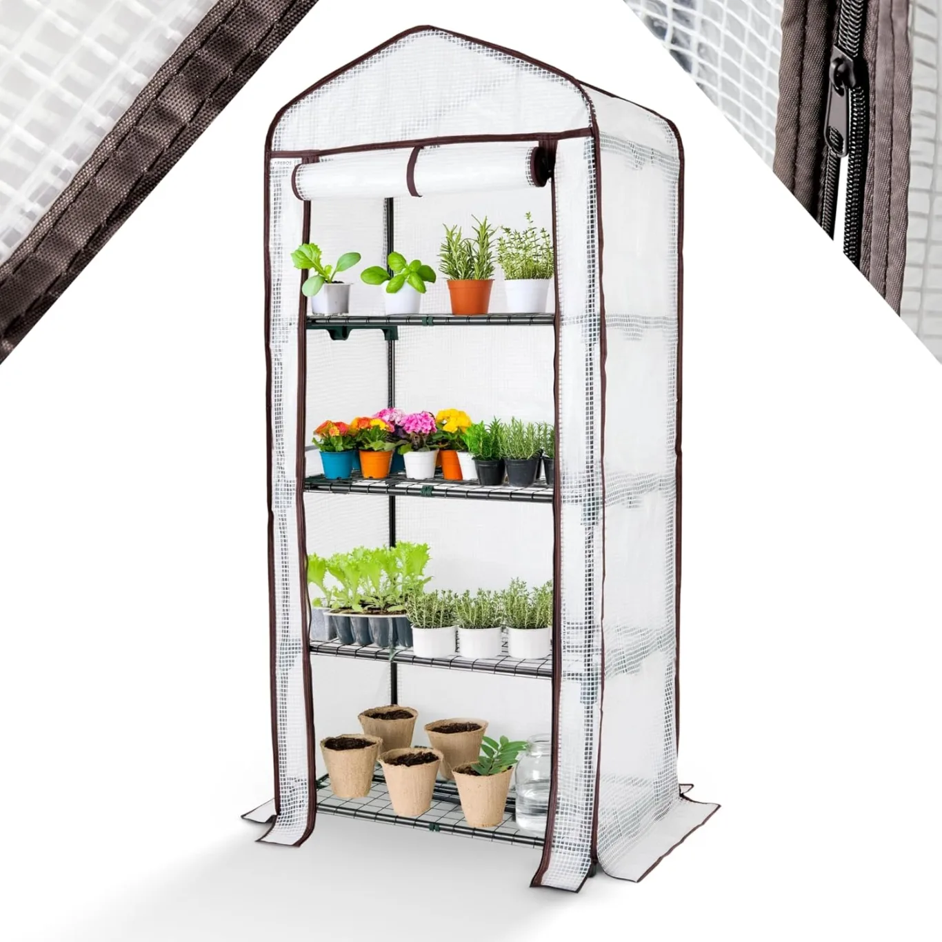 Arebos Premium Foliengewächshaus Gewächshaus mit 4 Etagen - 70 x 50 x 158 cm Treibhaus mit 4 Regalen - Platzsparend, Hochwertiges Anzuchthaus Garten Balkon Stabil & Einfach zu Montieren - Bild 1