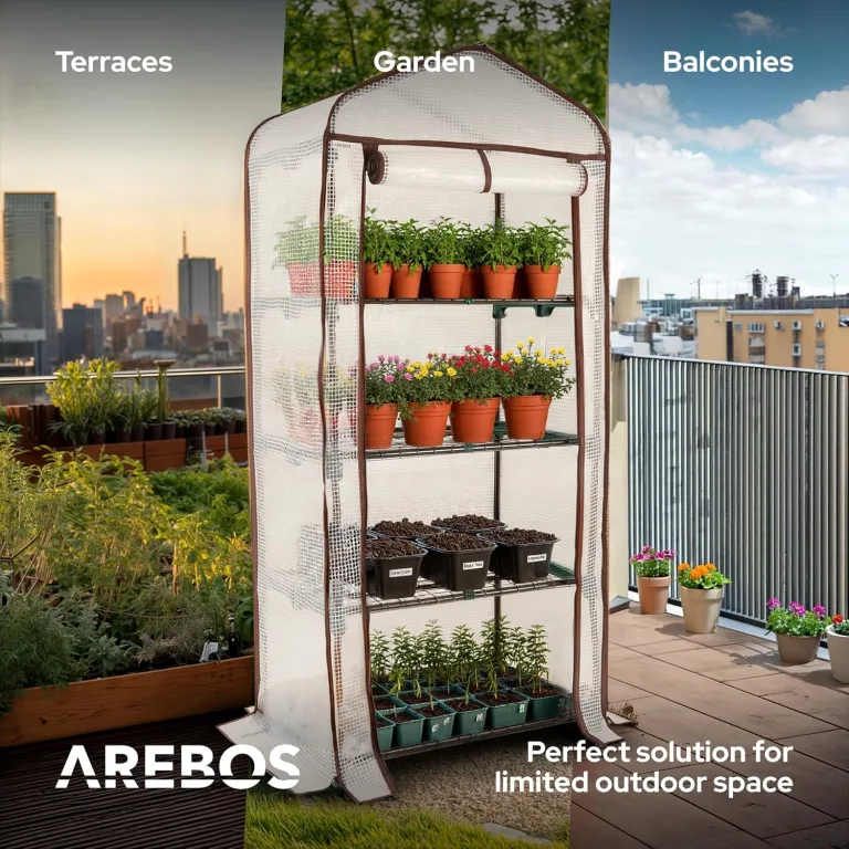 Arebos Premium Foliengewächshaus Gewächshaus mit 4 Etagen - 70 x 50 x 158 cm Treibhaus mit 4 Regalen - Platzsparend, Hochwertiges Anzuchthaus Garten Balkon Stabil & Einfach zu Montieren – Bild 4