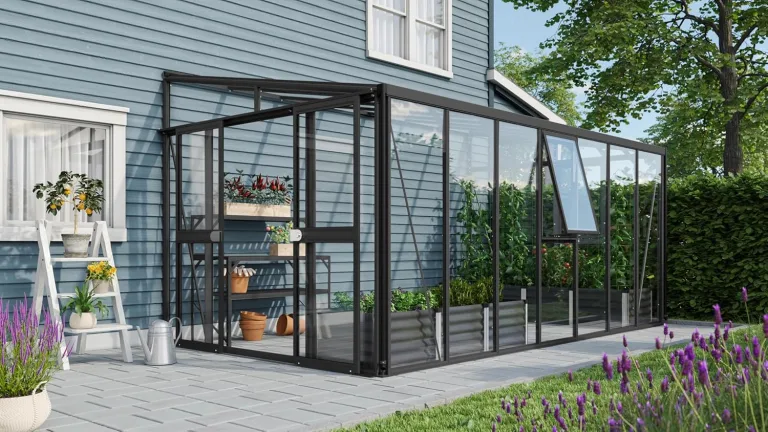 Vitavia Anlehn-Gewächshaus Athena 7000", Aluminium, 7,0 m², 3 mm ESG, 10 mm HKP | Wetterfestes & stabiles Wand-Gewächshaus zur Pflanzenanzucht | Ideales Treibhaus für Gemüse, Kräuter & Blumen – Bild 7