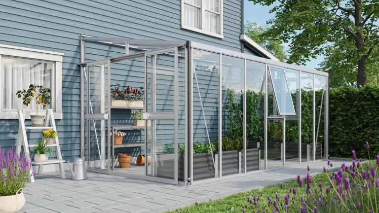 Vitavia Anlehn-Gewächshaus Athena 7000", Aluminium, 7,0 m², 3 mm ESG, 10 mm HKP | Wetterfestes & stabiles Wand-Gewächshaus zur Pflanzenanzucht | Ideales Treibhaus für Gemüse, Kräuter & Blumen – Bild 8