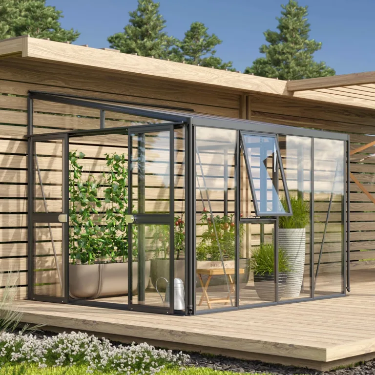 Vitavia Anlehn-Gewächshaus Athena 7000", Aluminium, 7,0 m², 3 mm ESG, 10 mm HKP | Wetterfestes & stabiles Wand-Gewächshaus zur Pflanzenanzucht | Ideales Treibhaus für Gemüse, Kräuter & Blumen – Bild 9