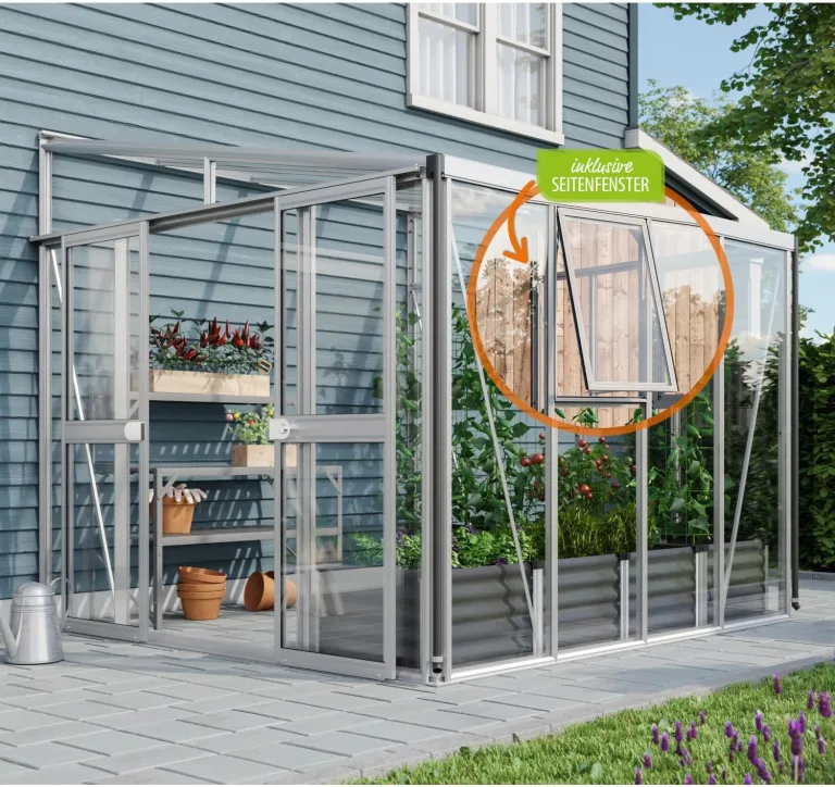 Vitavia Anlehn-Gewächshaus Athena 7000", Aluminium, 7,0 m², 3 mm ESG, 10 mm HKP | Wetterfestes & stabiles Wand-Gewächshaus zur Pflanzenanzucht | Ideales Treibhaus für Gemüse, Kräuter & Blumen – Bild 2