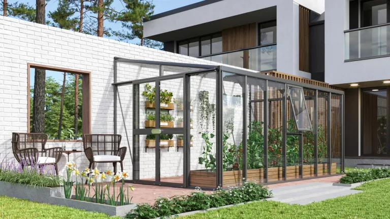 Vitavia Anlehn-Gewächshaus Helena 8600", Aluminium, 8,6 m², 3 mm ESG, 10 mm HKP | Wetterfestes & stabiles Wand-Gewächshaus zur Pflanzenanzucht | Ideales Treibhaus für Gemüse, Kräuter & Blumen – Bild 7