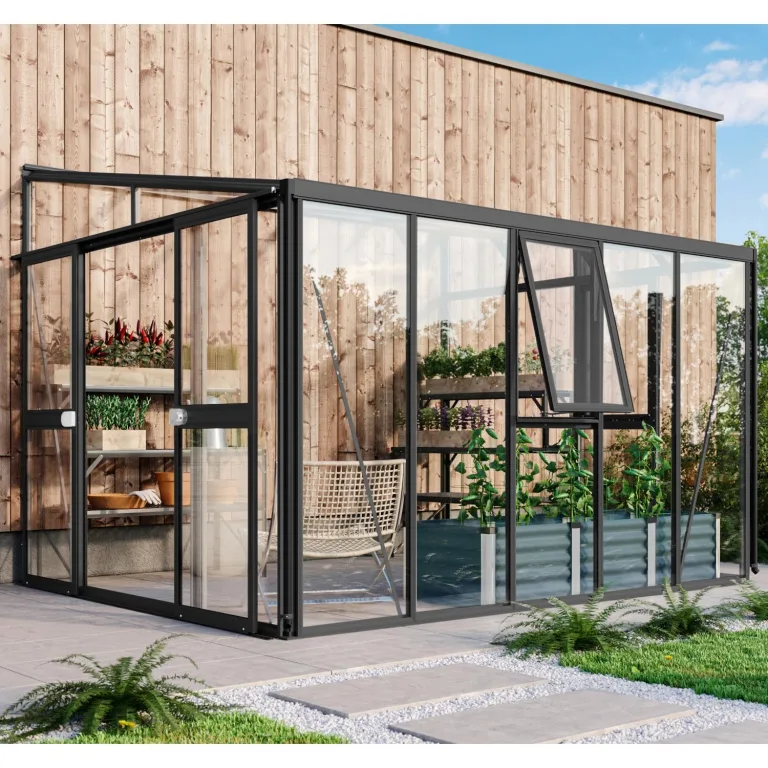 Vitavia Anlehn-Gewächshaus Helena 8600", Aluminium, 8,6 m², 3 mm ESG, 10 mm HKP | Wetterfestes & stabiles Wand-Gewächshaus zur Pflanzenanzucht | Ideales Treibhaus für Gemüse, Kräuter & Blumen – Bild 10