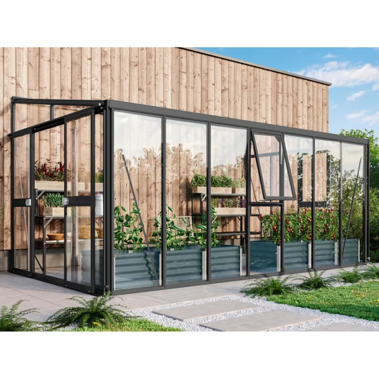 Vitavia Anlehn-Gewächshaus Helena 11900", schwarz, 11,9 m², 3 mm ESG, 10 mm HKP | Wetterfestes & stabiles Wand-Gewächshaus zur Pflanzenanzucht | Ideales Treibhaus für Gemüse, Kräuter & Blumen – Bild 4