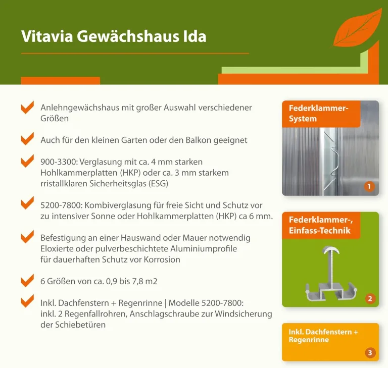 Vitavia Anlehn-Gewächshaus Ida 5200", smaragd grün, 5,2 m², 4 mm HKP | Wetterfestes & stabiles Wand-Gewächshaus zur Pflanzenanzucht | Ideales Treibhaus für Gemüse, Kräuter & Blumen – Bild 4
