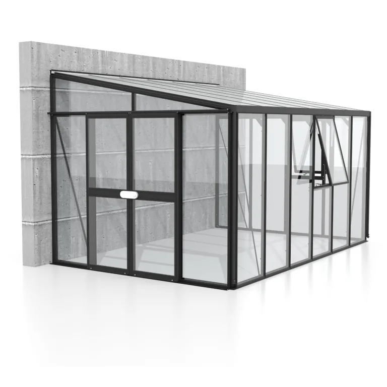 Vitavia Anlehn-Gewächshaus Helena 10200", schwarz, 10,2 m², 3 mm ESG, 10 mm HKP | Wetterfestes & stabiles Wand-Gewächshaus zur Pflanzenanzucht | Ideales Treibhaus für Gemüse, Kräuter & Blumen – Bild 2