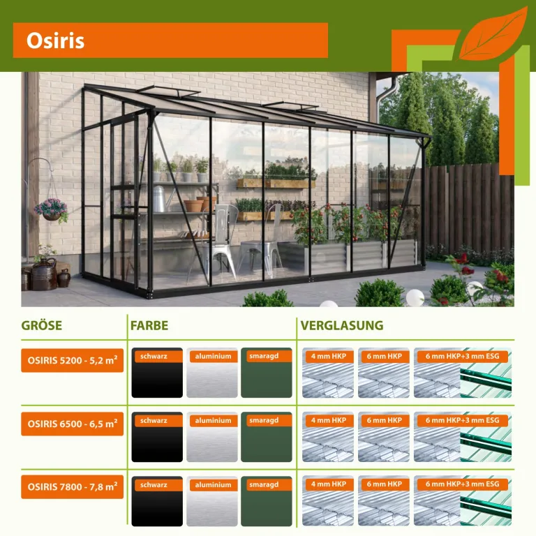 Vitavia Anlehn-Gewächshaus Osiris 5200", smaragd, 5,2 m², 4 mm HKP | Wetterfestes & stabiles Wand-Gewächshaus zur Pflanzenanzucht | Ideales Treibhaus für Gemüse, Kräuter & Blumen – Bild 3