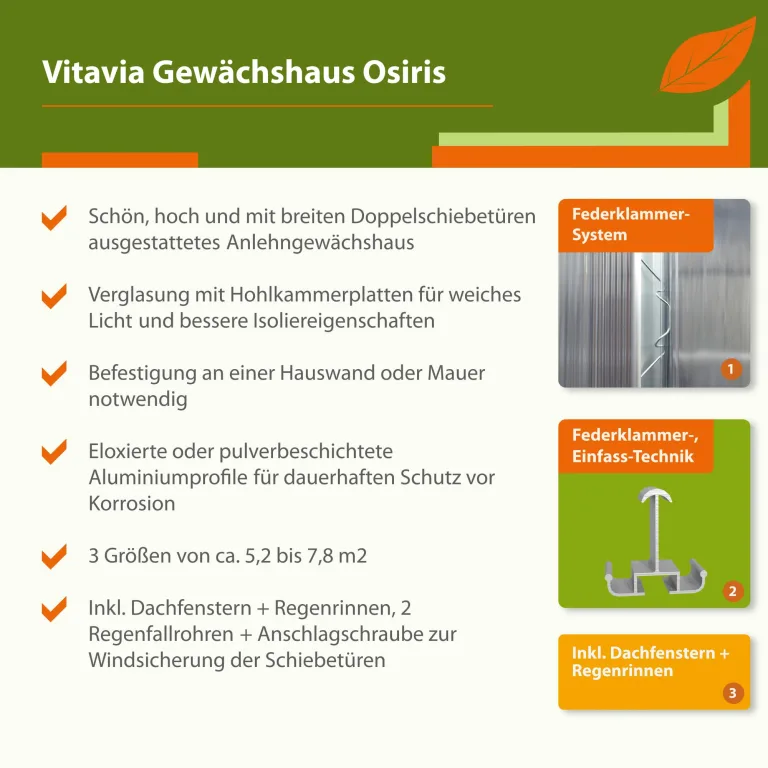 Vitavia Anlehn-Gewächshaus Osiris 5200", smaragd, 5,2 m², 4 mm HKP | Wetterfestes & stabiles Wand-Gewächshaus zur Pflanzenanzucht | Ideales Treibhaus für Gemüse, Kräuter & Blumen – Bild 4