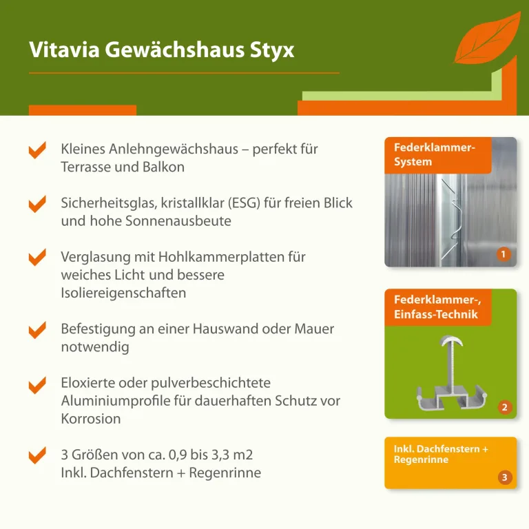 Vitavia Anlehn-Gewächshaus Styx 3300", Aluminium eloxiert, 3,3 m², 3 mm ESG | Wetterfestes & stabiles Wand-Gewächshaus zur Pflanzenanzucht | Ideales Treibhaus für Gemüse, Kräuter & Blumen – Bild 4