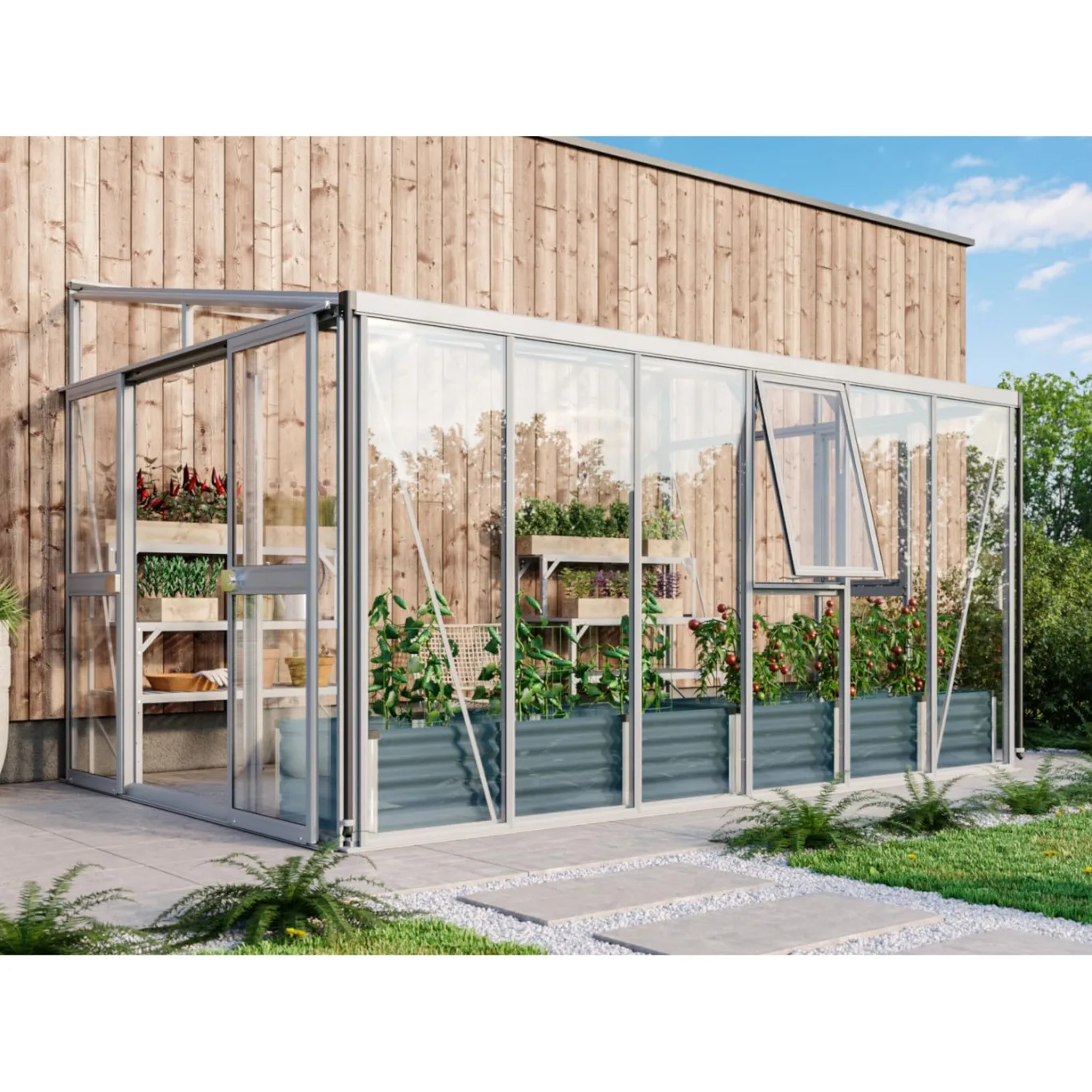 Vitavia Anlehn-Gewächshaus Helena 10200", Aluminium, 10,2 m², 3 mm ESG, 10 mm HKP | Wetterfestes & stabiles Wand-Gewächshaus zur Pflanzenanzucht | Ideales Treibhaus für Gemüse, Kräuter & Blumen - Bild 1
