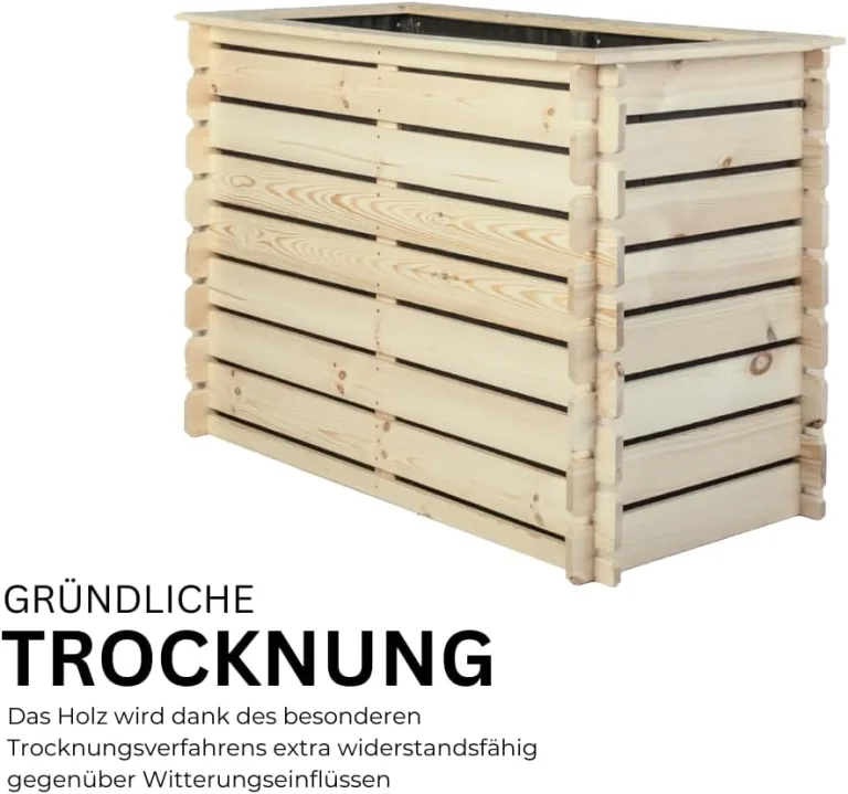 Hochbeet PLANTO 117x59x77 (BxTxH) aus Natürlicher Kiefer, Blumenbeet aus Holz, Wetterfest, Innen- und Außenbereich, Kräuterbeet für Garten, Balkon und Terrasse, Einfaches Stecksystem – Bild 7