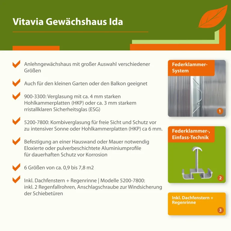 Vitavia Anlehn-Gewächshaus Ida 5200", schwarz, 5,2 m², 4 mm HKP | Wetterfestes & stabiles Wand-Gewächshaus zur Pflanzenanzucht | Ideales Treibhaus für Gemüse, Kräuter & Blumen – Bild 4