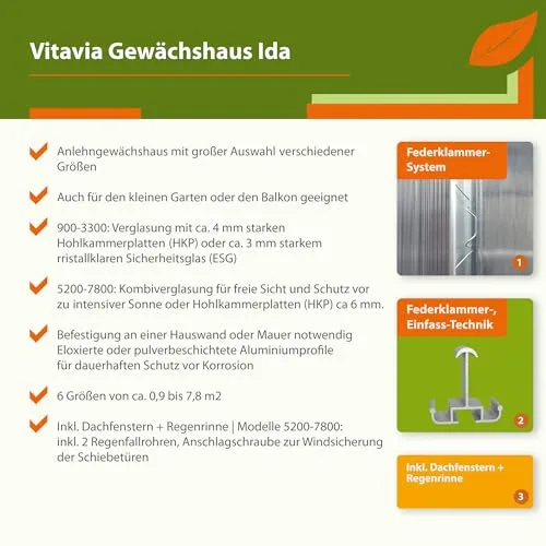 Vitavia Anlehn-Gewächshaus Ida 5200", schwarz, 5,2 m², 4 mm HKP | Wetterfestes & stabiles Wand-Gewächshaus zur Pflanzenanzucht | Ideales Treibhaus für Gemüse, Kräuter & Blumen – Bild 10