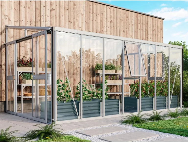 Vitavia Anlehn-Gewächshaus Helena 8600", schwarz, 8,6 m², 3 mm ESG, 10 mm HKP | Wetterfestes & stabiles Wand-Gewächshaus zur Pflanzenanzucht | Ideales Treibhaus für Gemüse, Kräuter & Blumen – Bild 7