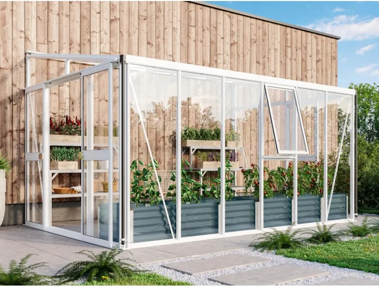 Vitavia Anlehn-Gewächshaus Helena 8600", schwarz, 8,6 m², 3 mm ESG, 10 mm HKP | Wetterfestes & stabiles Wand-Gewächshaus zur Pflanzenanzucht | Ideales Treibhaus für Gemüse, Kräuter & Blumen – Bild 10