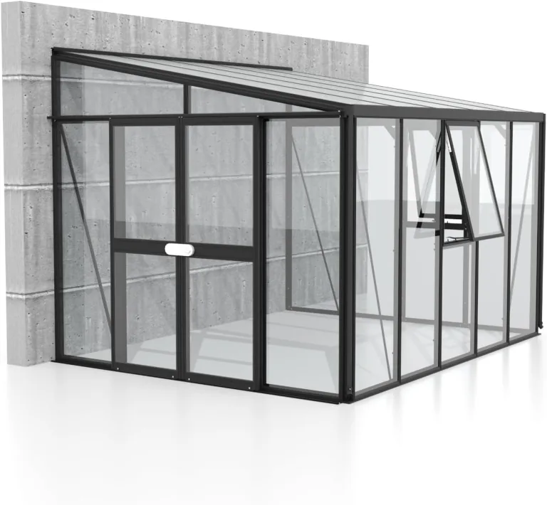 Vitavia Anlehn-Gewächshaus Helena 8600", schwarz, 8,6 m², 3 mm ESG, 10 mm HKP | Wetterfestes & stabiles Wand-Gewächshaus zur Pflanzenanzucht | Ideales Treibhaus für Gemüse, Kräuter & Blumen – Bild 2