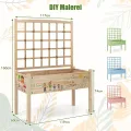 COSTWAY Blumenkasten mit Spalier, Tannenholz, Pflanzkasten mit Rankgitter & Drainageloch, Gartenspalier für Kletterpflanzen, Hochbeet Blumenkübel Rankhilfe, für Garten Hof Balkon, Natur, 119x60x160cm - Thumbnail 6