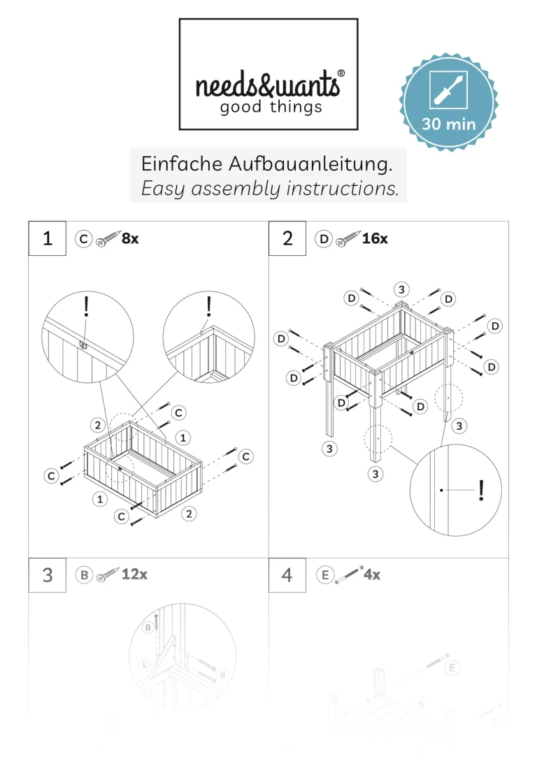 needs&wants® Großes Hochbeet mit Frühbeet-Aufsatz Abdeckung aus Holz für Garten Balkon, Pflanzbeet mit Gewächshaus Frühbeetkasten mit Deckel Dach Haube Ablage Pflanzkasten, 90 x 57 x 112,5 cm, braun – Bild 8