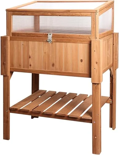 needs&wants® Großes Hochbeet mit Frühbeet-Aufsatz Abdeckung aus Holz für Garten Balkon, Pflanzbeet mit Gewächshaus Frühbeetkasten mit Deckel Dach Haube Ablage Pflanzkasten, 90 x 57 x 112,5 cm, braun – Bild 9