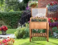 needs&wants® Großes Hochbeet mit Frühbeet-Aufsatz Abdeckung aus Holz für Garten Balkon, Pflanzbeet mit Gewächshaus Frühbeetkasten mit Deckel Dach Haube Ablage Pflanzkasten, 90 x 57 x 112,5 cm, braun - Thumbnail 7