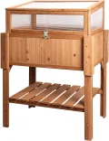 needs&wants® Großes Hochbeet mit Frühbeet-Aufsatz Abdeckung aus Holz für Garten Balkon, Pflanzbeet mit Gewächshaus Frühbeetkasten mit Deckel Dach Haube Ablage Pflanzkasten, 90 x 57 x 112,5 cm, braun - Thumbnail 1