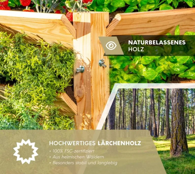 WESTMANN Premium Hochbeet aus Lärchenholz mit Aussaatkalender | Natur | 125x91x73 cm | Kräuterbeet | Holzhochbeet zum Bepflanzen von Gemüse & Kräutern – Bild 4