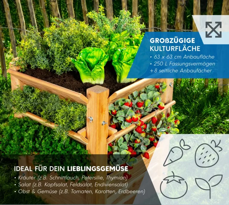 WESTMANN Premium Hochbeet aus Lärchenholz mit Aussaatkalender | Natur | 66x66x73 cm | Kräuterbeet | Holzhochbeet zum Bepflanzen von Gemüse & Kräutern – Bild 6