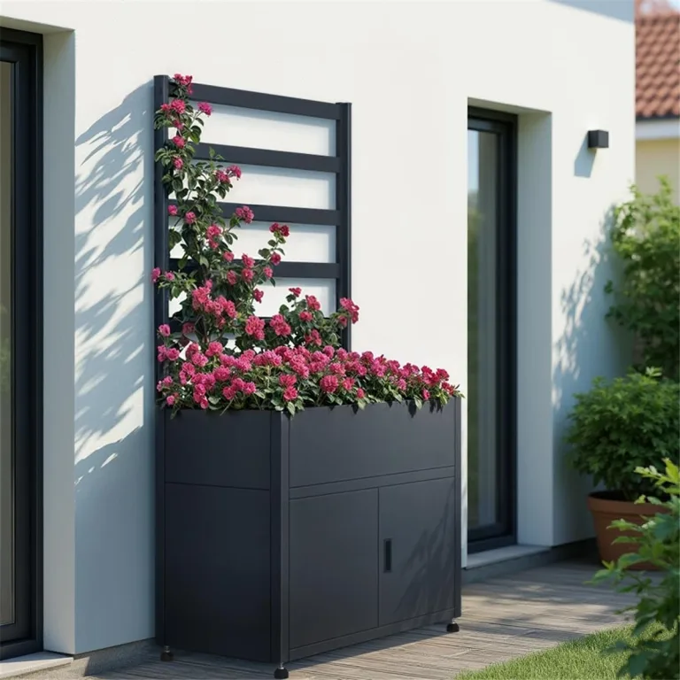 Metzler Hochbeet für Garten mit Stauraum & Pflanzgitter – Pulverbeschichteter Stahl in Anthrazit RAL7016 | Witterungsbeständiges Kräuterbeet aus Metall, Pflanzkübel groß außen | 50 x 100 x 190 cm – Bild 2